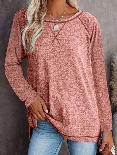 Round Neck Long Sleeve T-Shirt - Clothes For Her Online Store