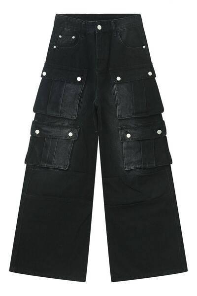 Multi-Pocket Cargo Wide-Leg Jeans - Clothes For Her Online Store
