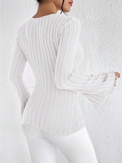 Ribbed Flare Sleeve Top - Clothes For Her Online Store