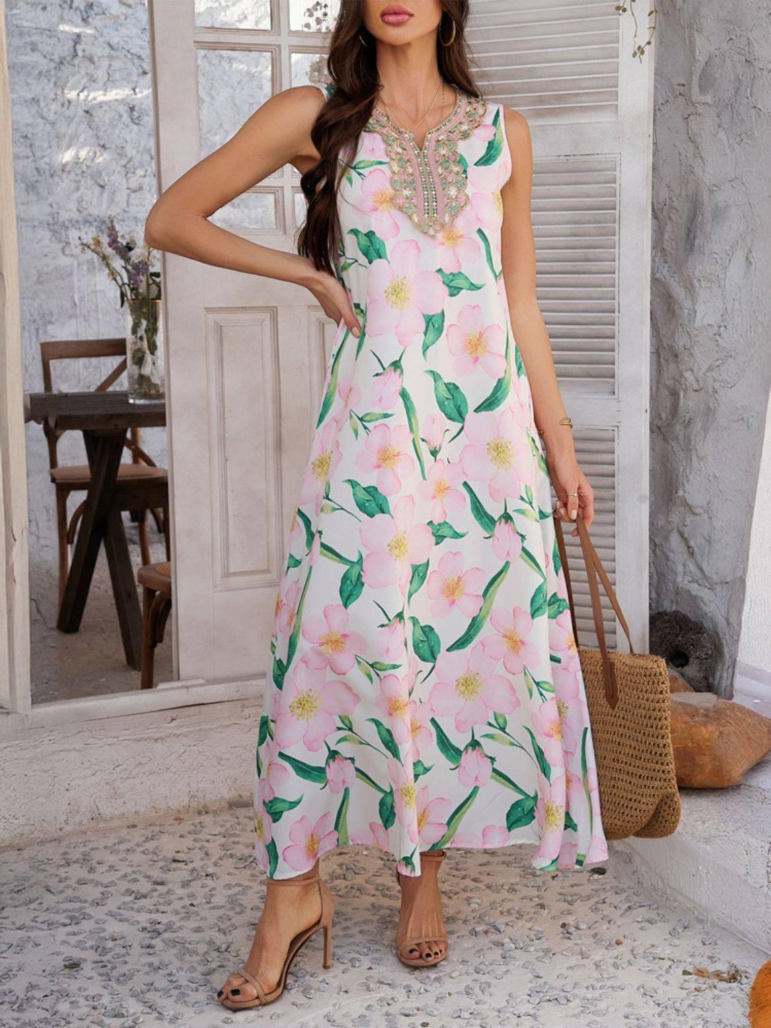 Devine Printed Sleeveless Maxi Dress - Clothes For Her Online Store