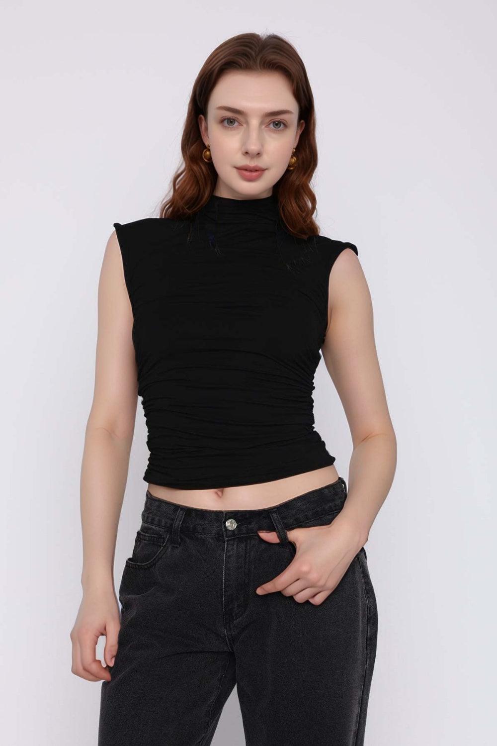 Mock Neck Ruched Tank - Clothes For Her Online Store