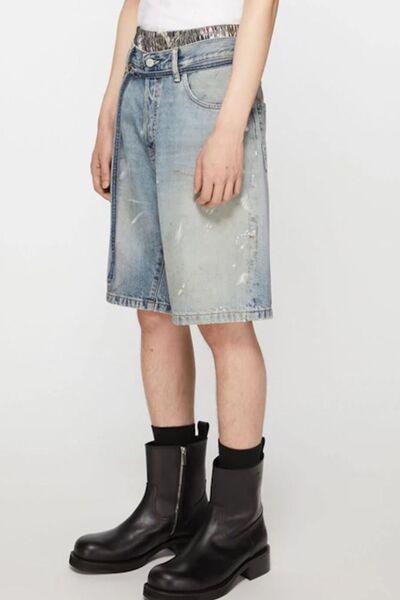 Men's Washed Graffiti Print Denim Bermuda Shorts - Clothes For Her Online Store