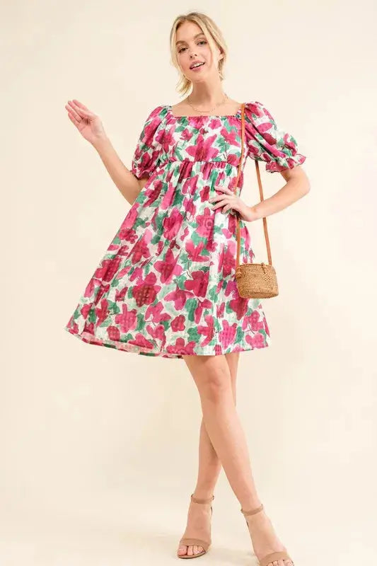 And The Why Smocked Floral Ruffle Short Sleeve Mini Dress - Clothes For Her Online Store