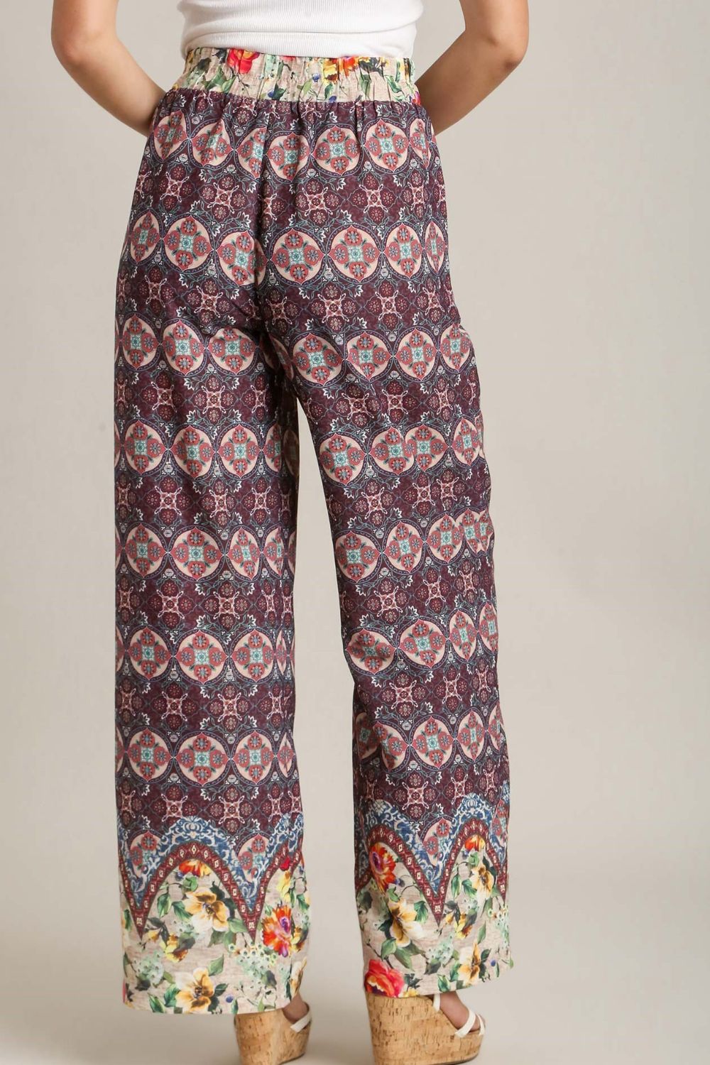 Umgee Full Size Mixed Print Elastic Waistband Pants Plus Size - Clothes For Her Online Store