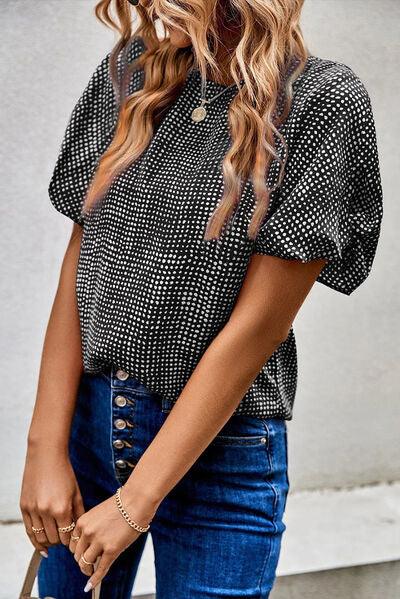 Printed Short Puff Sleeve Blouse - Clothes For Her Online Store