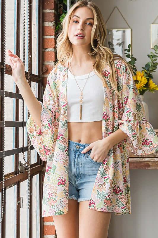 Heimish Full Size Multi Color Floral Open Cardigan Plus Size - Clothes For Her Online Store