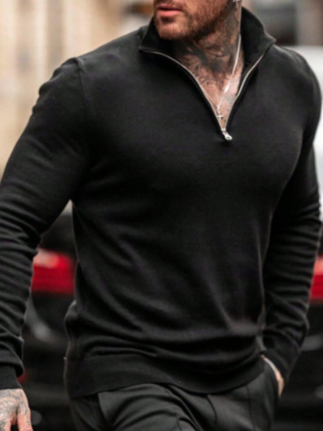 Men's Plus Size Quarter Zip Long Sleeve Knit Top - Clothes For Her Online Store