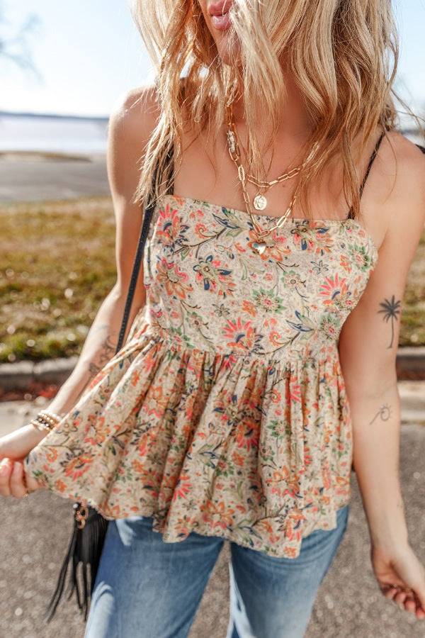 Floral Spaghetti Strap Peplum Cami - Clothes For Her Online Store