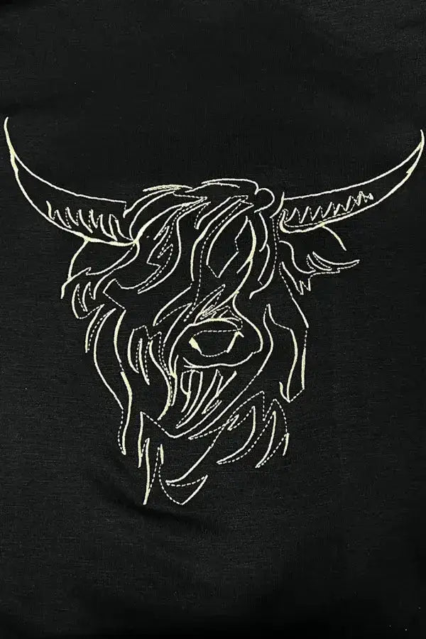 Bull Head Embroidered Round Neck T Shirt - Clothes For Her Online Store