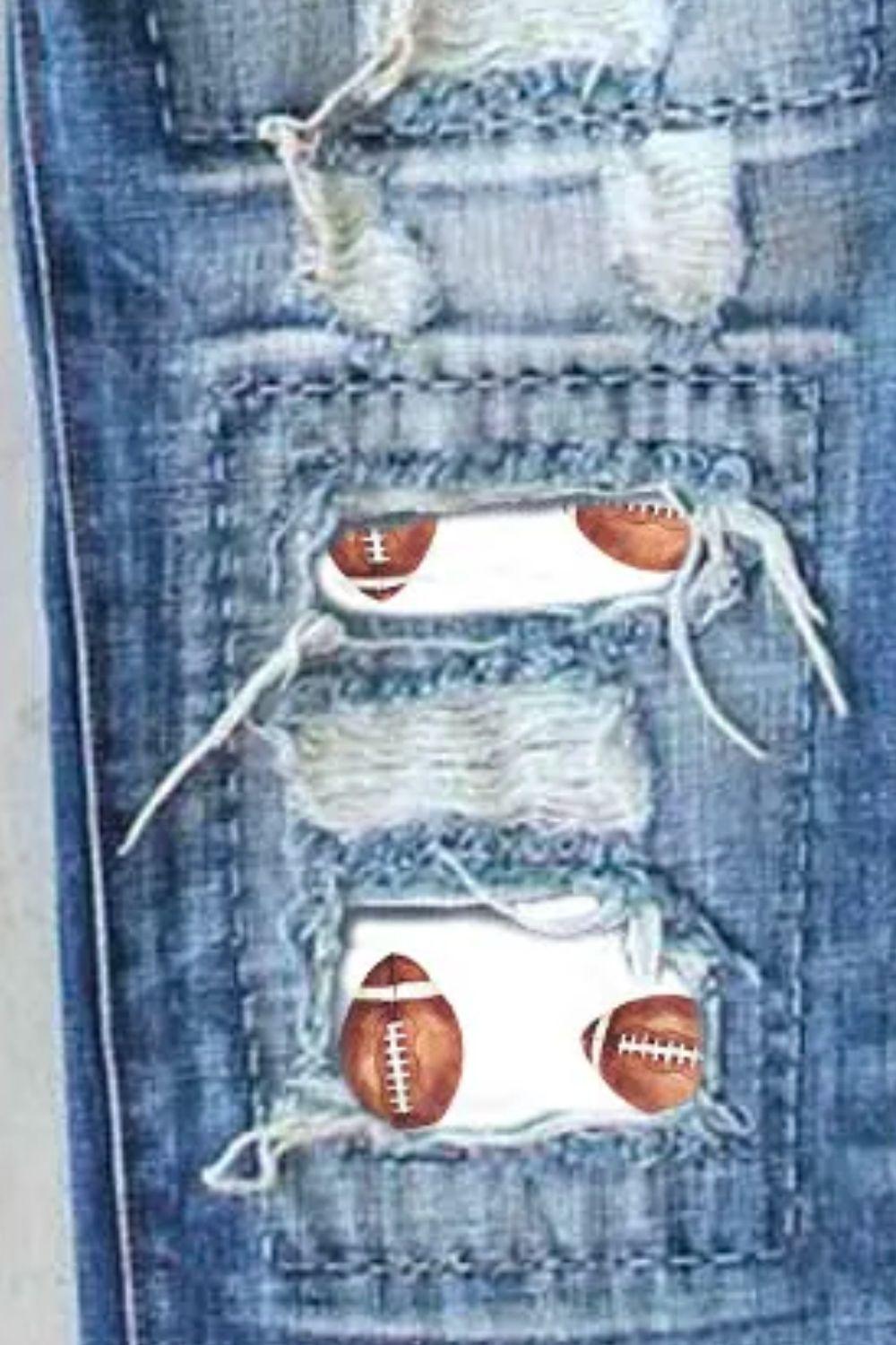 Distressed Football Straight Jeans - Clothes For Her Online Store