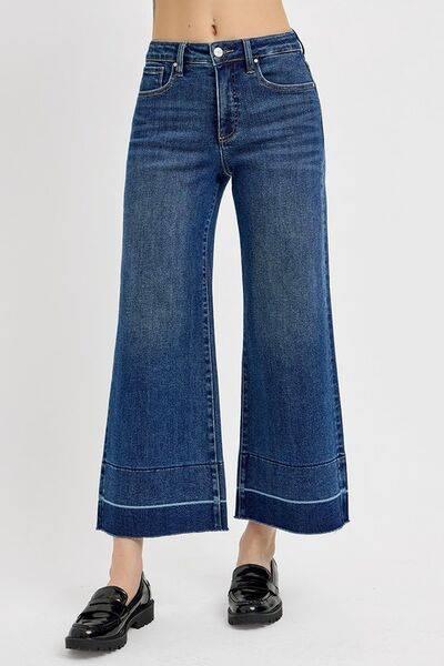 RISEN Full Size Tummy Control High Rise Crop Wide Hem Jeans Plus Size - Clothes For Her Online Store