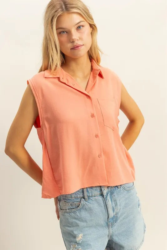 HYFVE Buttoned Front Sleeveless Collar Shirt