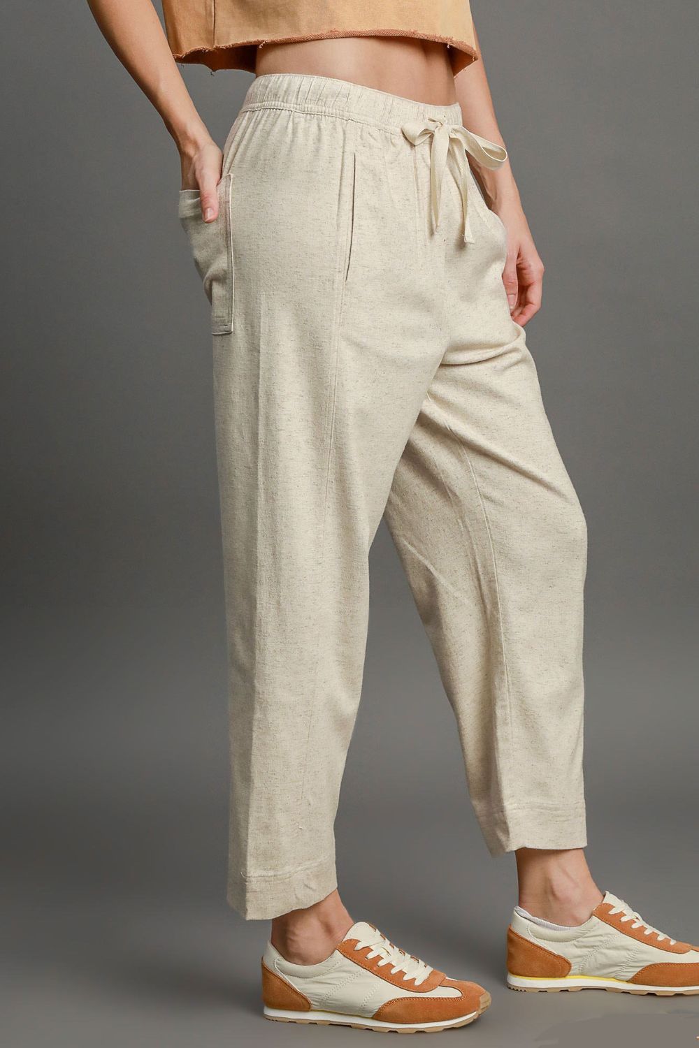Umgee Full Size Drawstring Elastic Waistband Linen Blend Pants Plus Size - Clothes For Her Online Store
