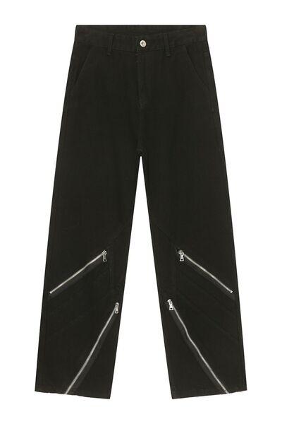 Men's Zip Decor Straight Leg Jeans - Clothes For Her Online Store