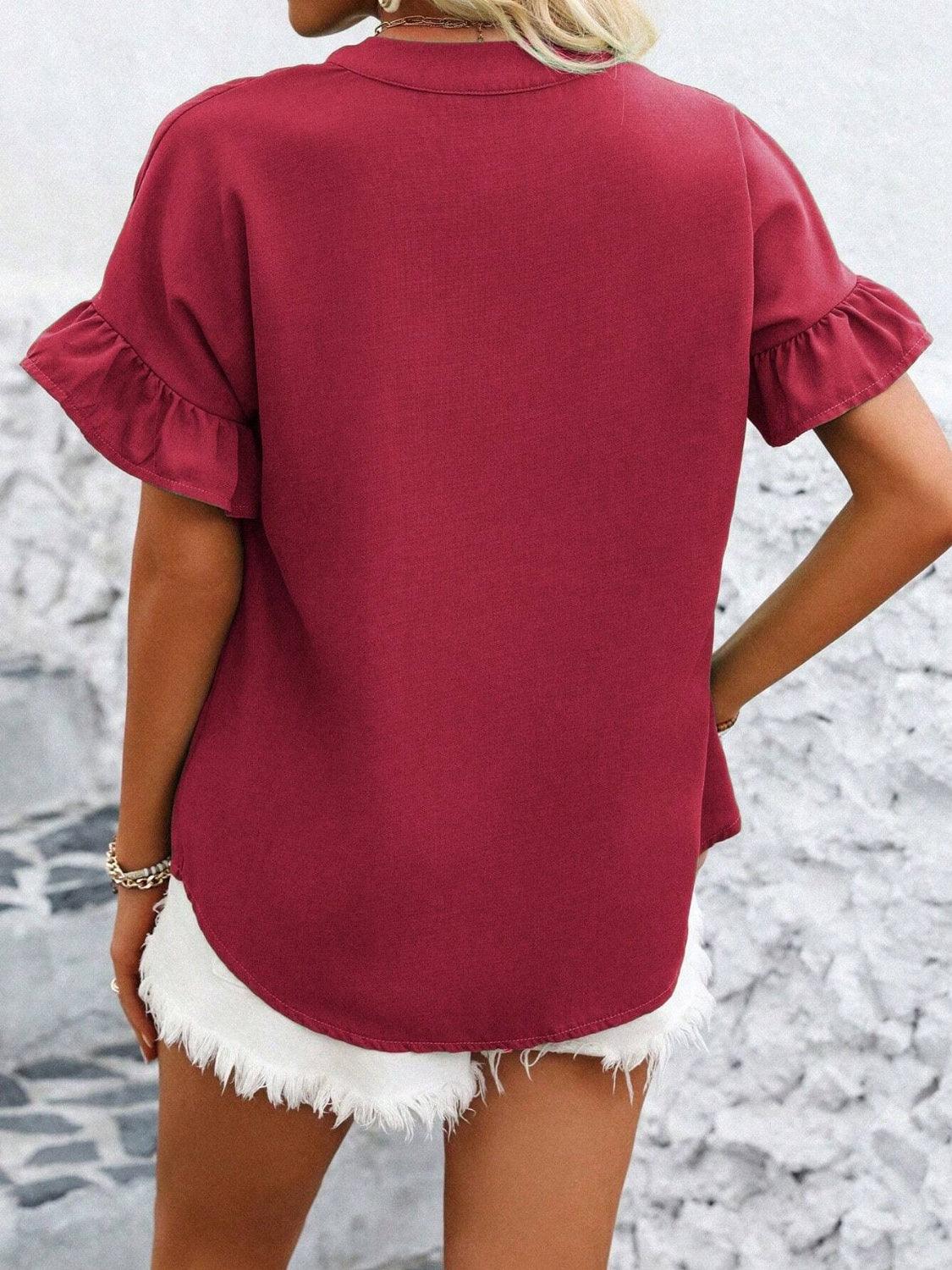 Button Down Ruffled Short Sleeve Shirt - Clothes For Her Online Store
