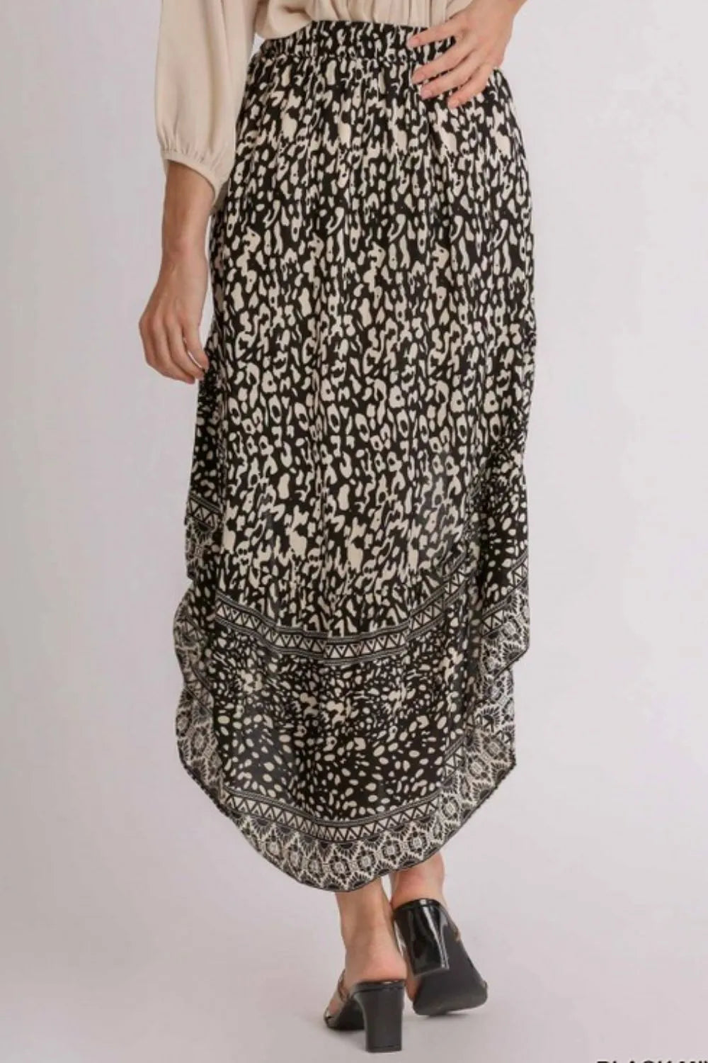 Umgee Full Size Animal Border Print High Low Skirt Plus Size