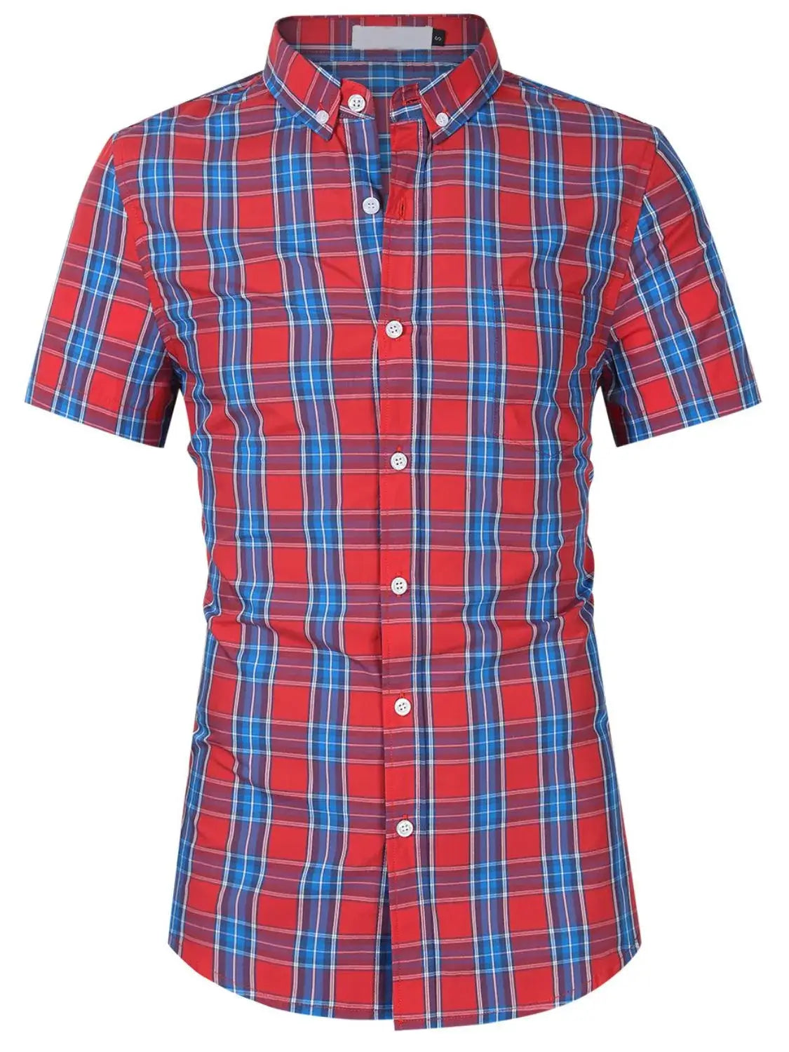 Men's Plaid Collared Neck Short Sleeve Shirt