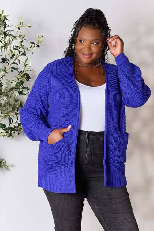 Zenana Full Size Waffle-Knit Open Front Cardigan - Clothes For Her Online Store