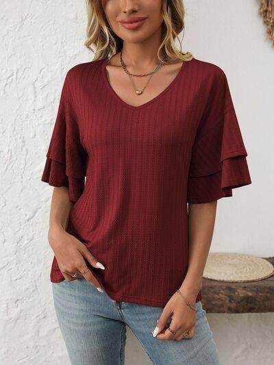 Mandy V-Neck Ruffle Half Sleeve Top - Clothes For Her Online Store