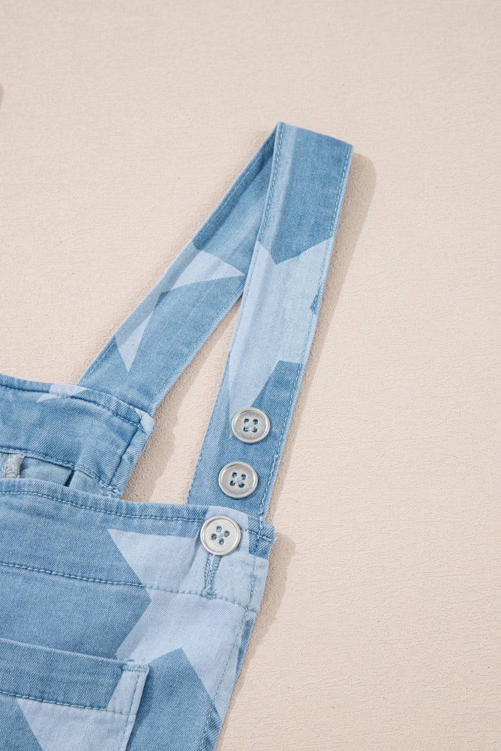 Star Print Square Neck Denim Overalls - Clothes For Her Online Store