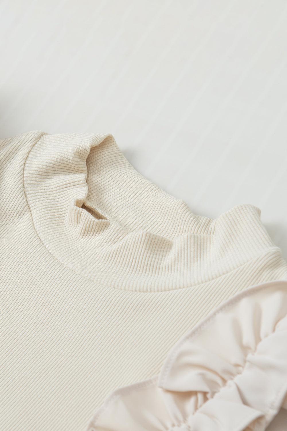 Ruffle Flutter Sleeve Mock Neck Ribbed Top - Clothes For Her Online Store