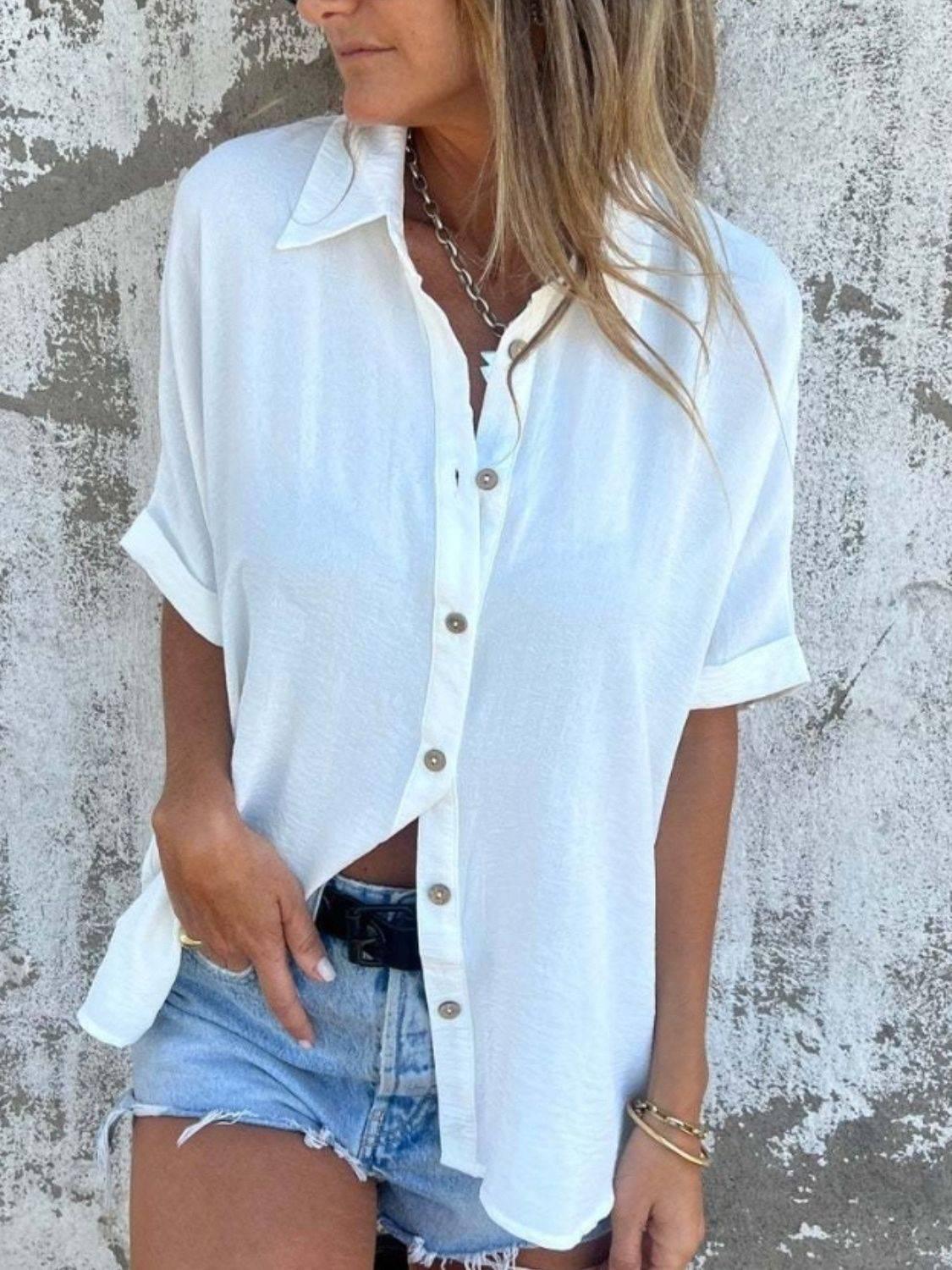 Full Size Button Down Short Sleeve Shirt Plus Size - Clothes For Her Online Store