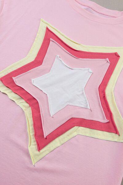 Color Block Star Patched Oversized T-Shirt - Clothes For Her Online Store