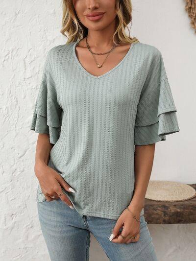 Mandy V-Neck Ruffle Half Sleeve Top - Clothes For Her Online Store