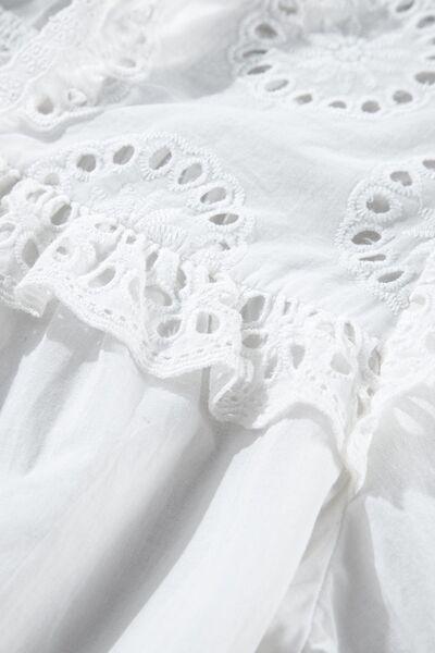 Lace Patchwork Tie Neck Short Sleeve Blouse - Clothes For Her Online Store