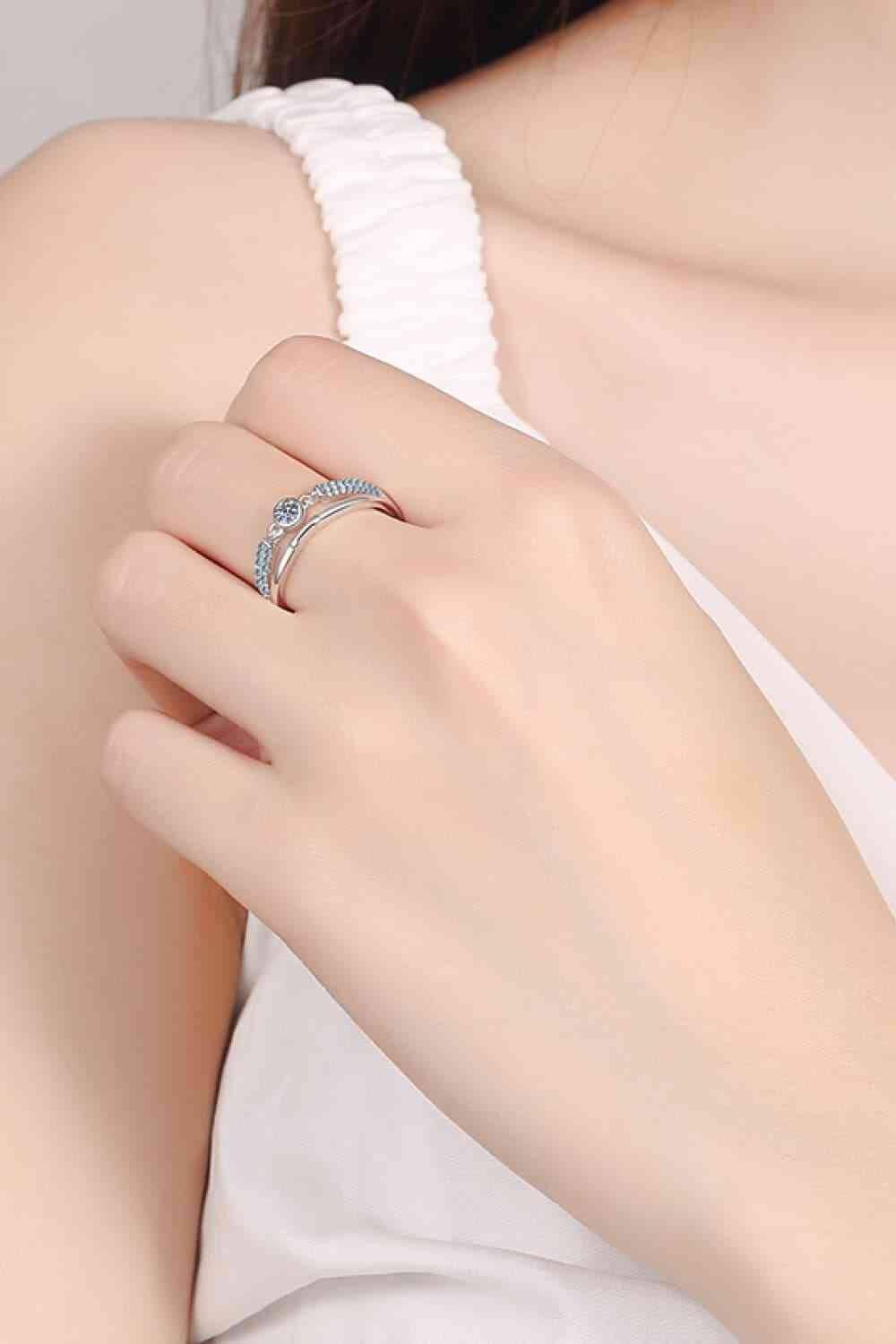 Moissanite Cutout Rhodium-Plated Ring - Clothes For Her Online Store