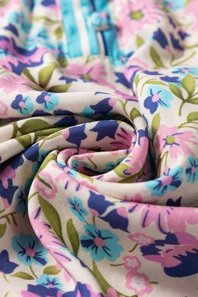 Floral Tie Neck Half Sleeve Blouse - Clothes For Her Online Store
