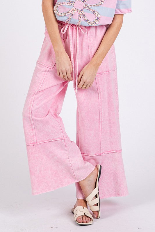 SAGE + FIG Mineral Washed Terry Wide Leg Pants - Clothes For Her Online Store