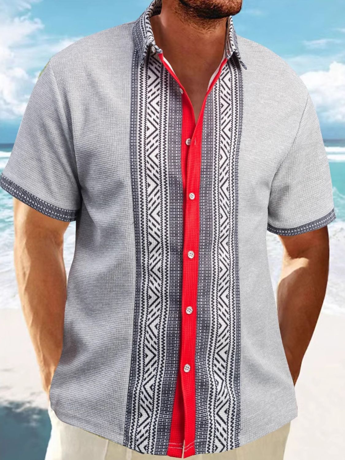 Men's Full Size Contrast Button Down Short Sleeve Shirt Plus Size - Clothes For Her Online Store