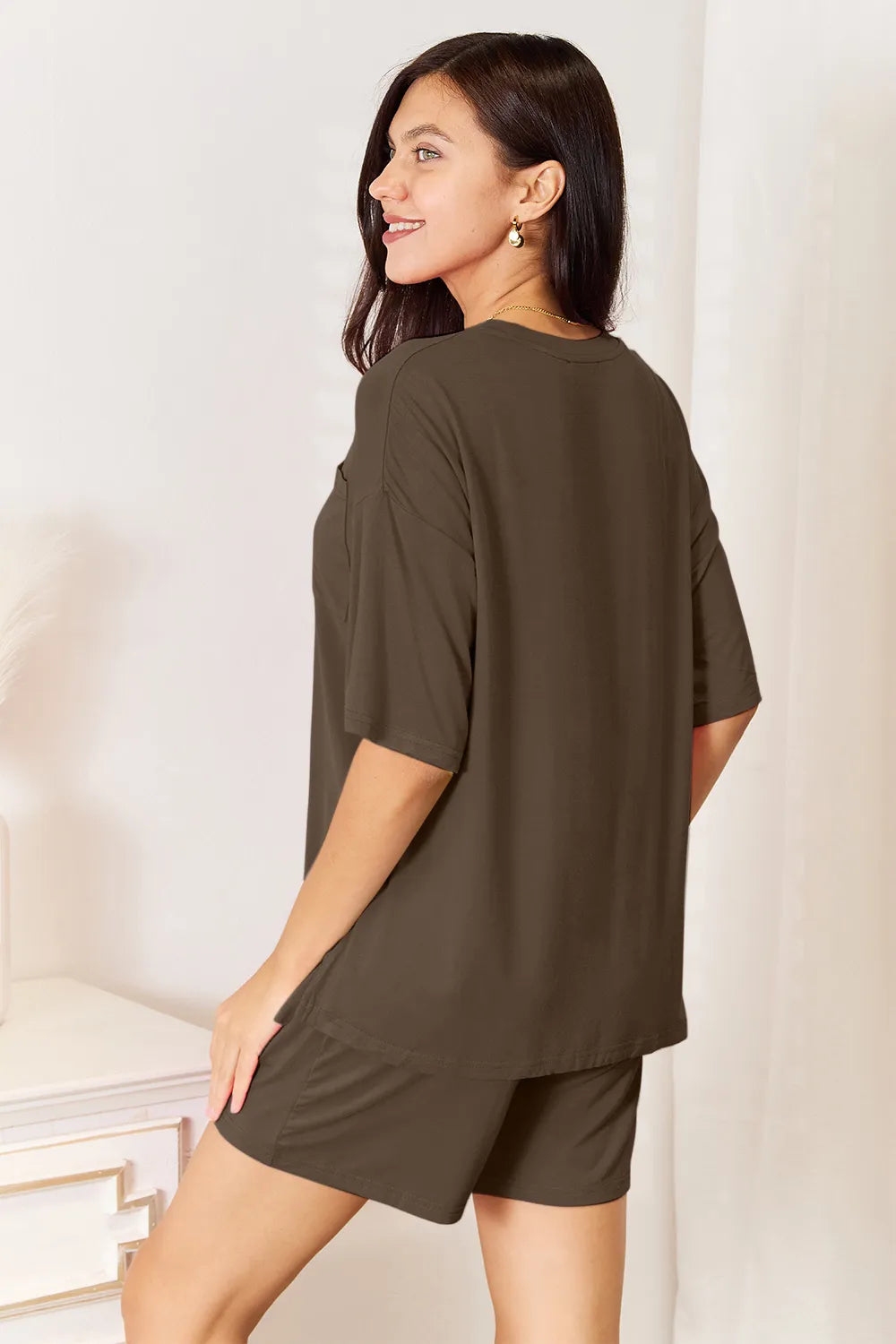 Basic Bae Bamboo Full Size Round Neck Drop Shoulder T-Shirt and Shorts Set - Clothes For Her Online Store