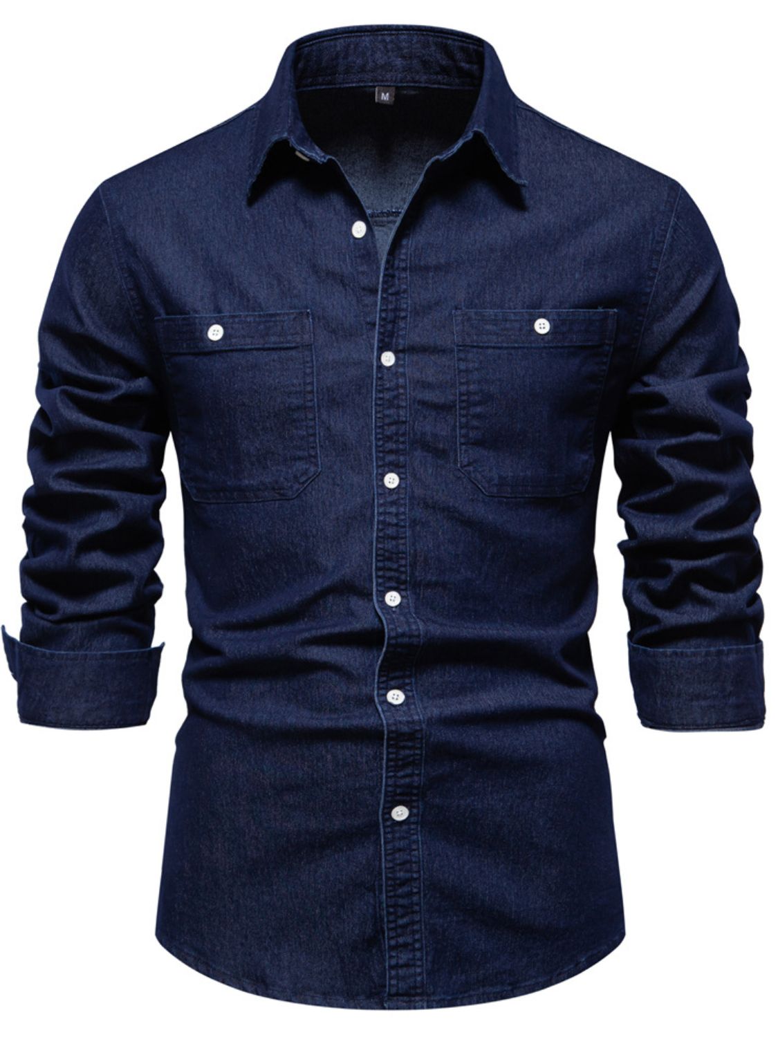 Men's Collared Neck Long Sleeve Denim Shirt - Clothes For Her Online Store