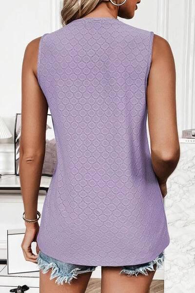 Florira Eyelet Round Neck Tank - Clothes For Her Online Store