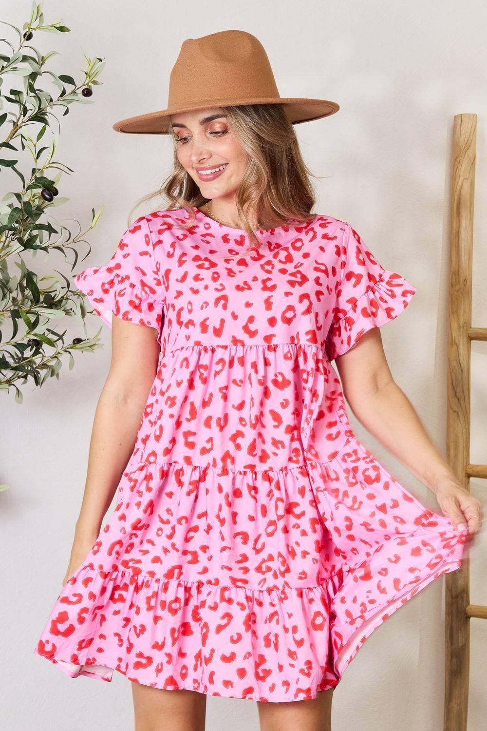 Double Take Short Flounce Sleeve Tiered Dress - Clothes For Her Online Store