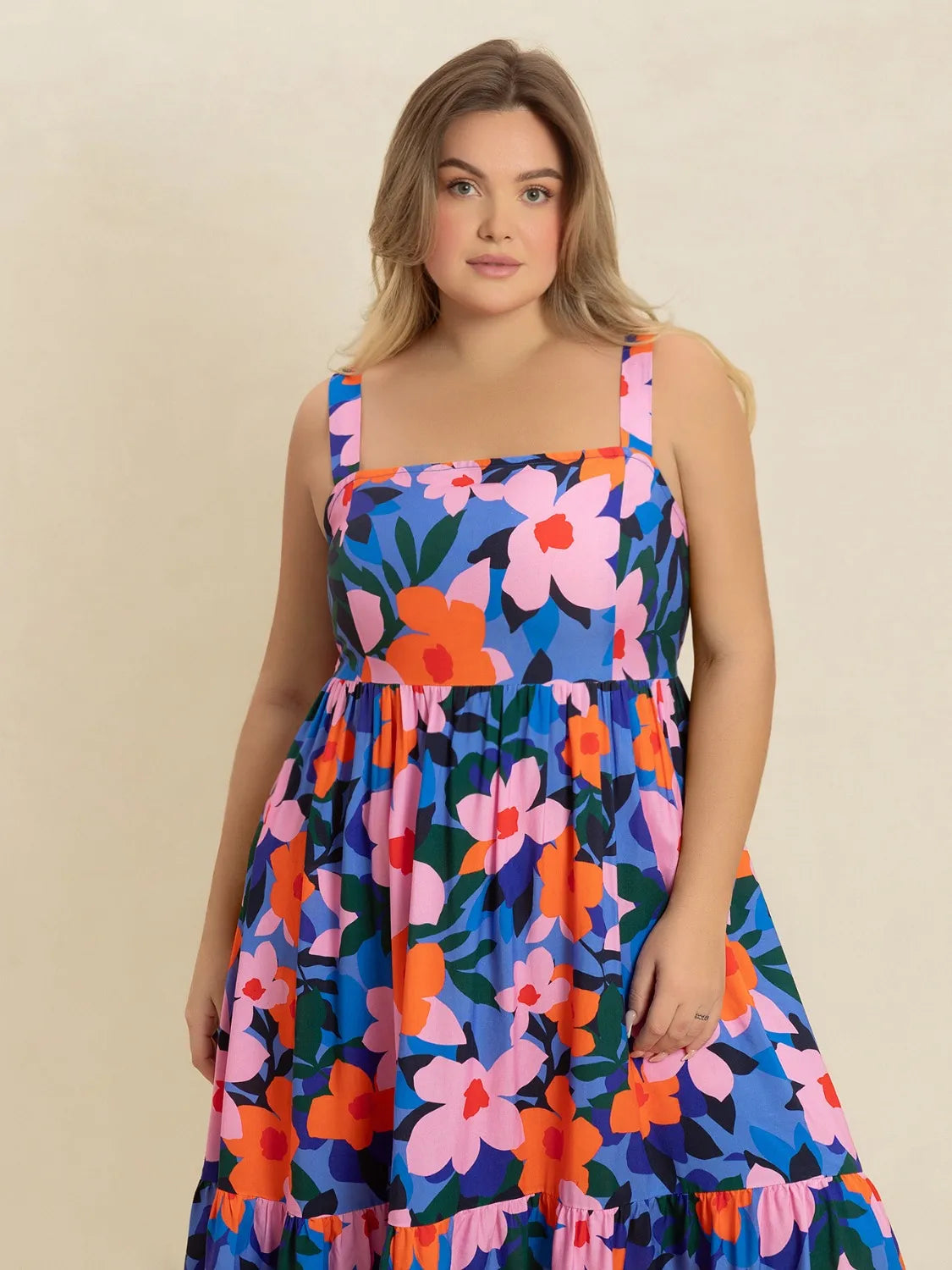 Plus Size Printed Square Neck Cami Dress