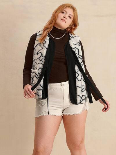Plus Size Tied Sherpa Vest Coat with Pockets - Clothes For Her Online Store