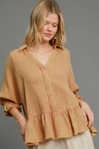Umgee Full Size Mineral Washed Cotton Gauze Top Plus Size - Clothes For Her Online Store
