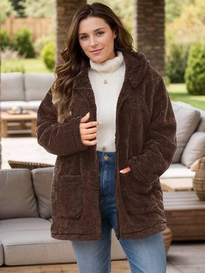 Plus Size Zip Up Long Sleeve Hooded Outerwear - Clothes For Her Online Store