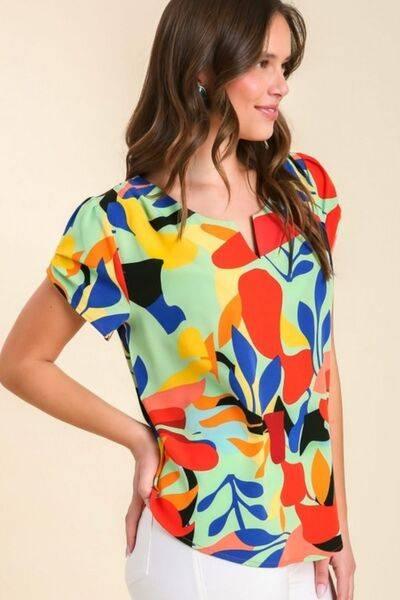 Umgee Full Size Short Sleeved Abstract Print Top Plus Size - Clothes For Her Online Store