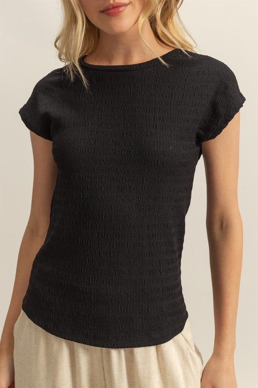 HYFVE Textured Round Neck Cap Sleeve Knit Top - Clothes For Her Online Store