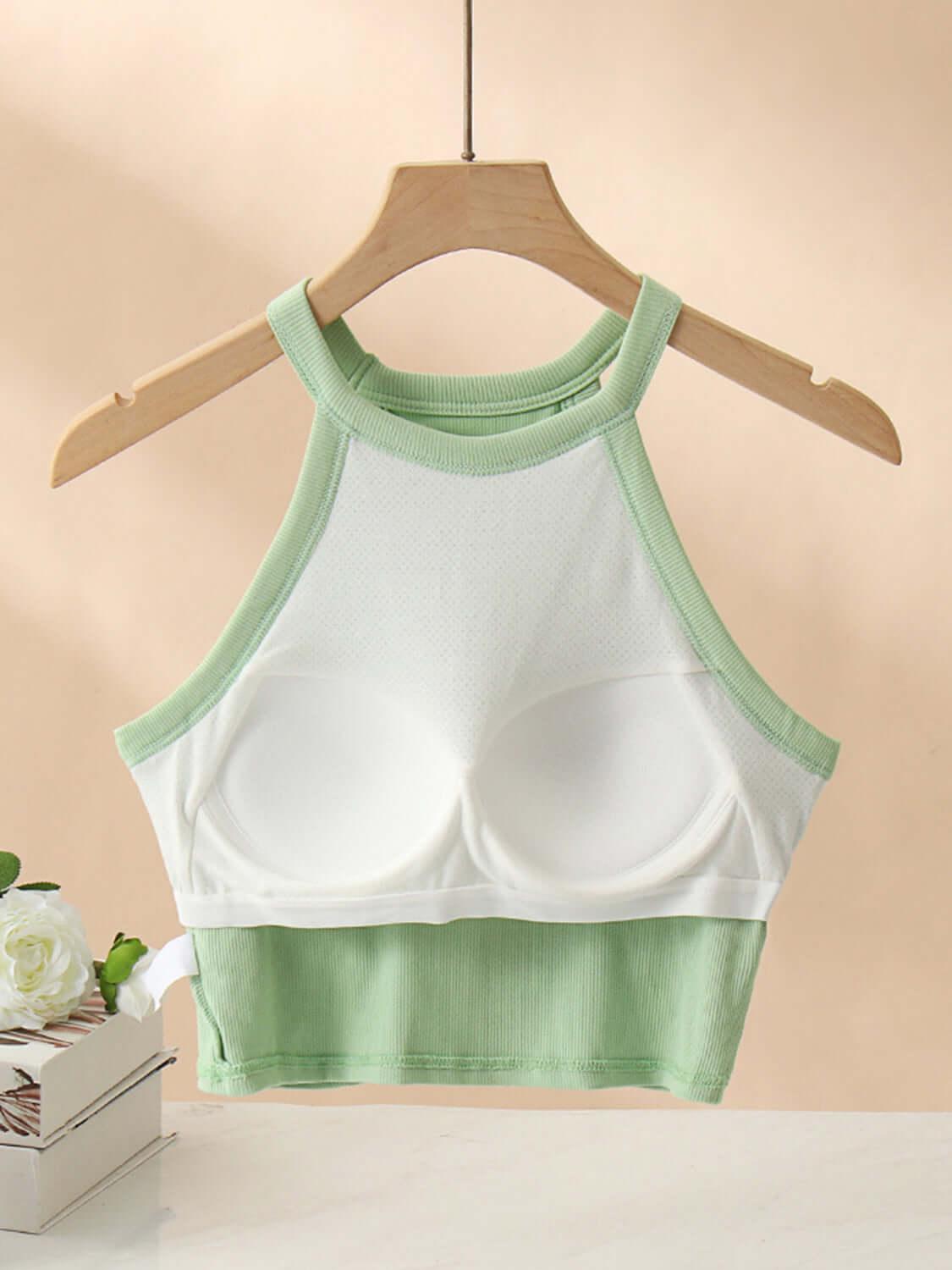 Ribbed Grecian Neck Cropped Tank with Chest Pads - Clothes For Her Online Store