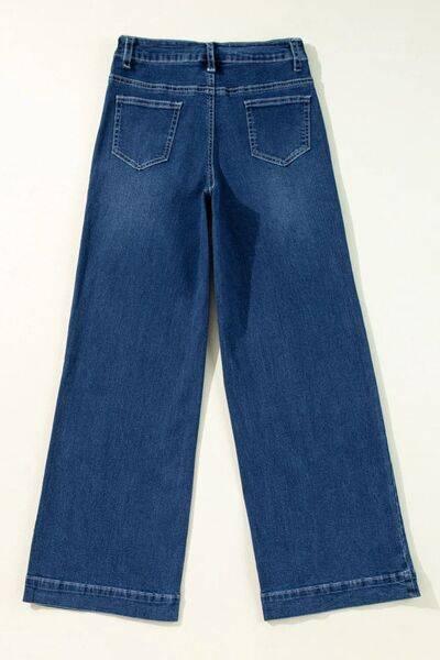 Front Pocket Patch High Waisted Wide Leg Jeans - Clothes For Her Online Store