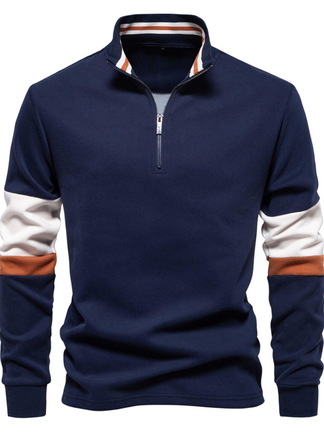 Men's Color Block Long Sleeve Polo - Clothes For Her Online Store