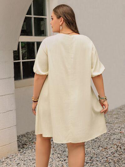 Plus Size Lace Detail Square Neck Puff Sleeve Mini Dress - Clothes For Her Online Store