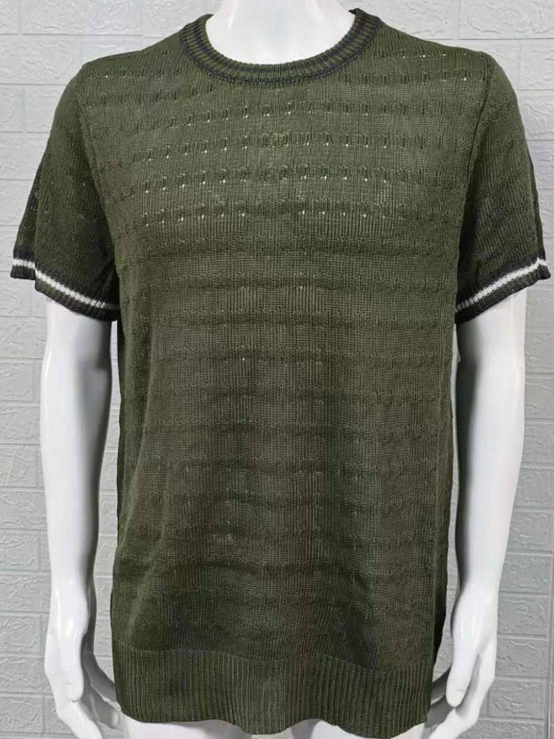 Men's Plus Size Texture Round Neck Contrast Trim T-Shirt - Clothes For Her Online Store