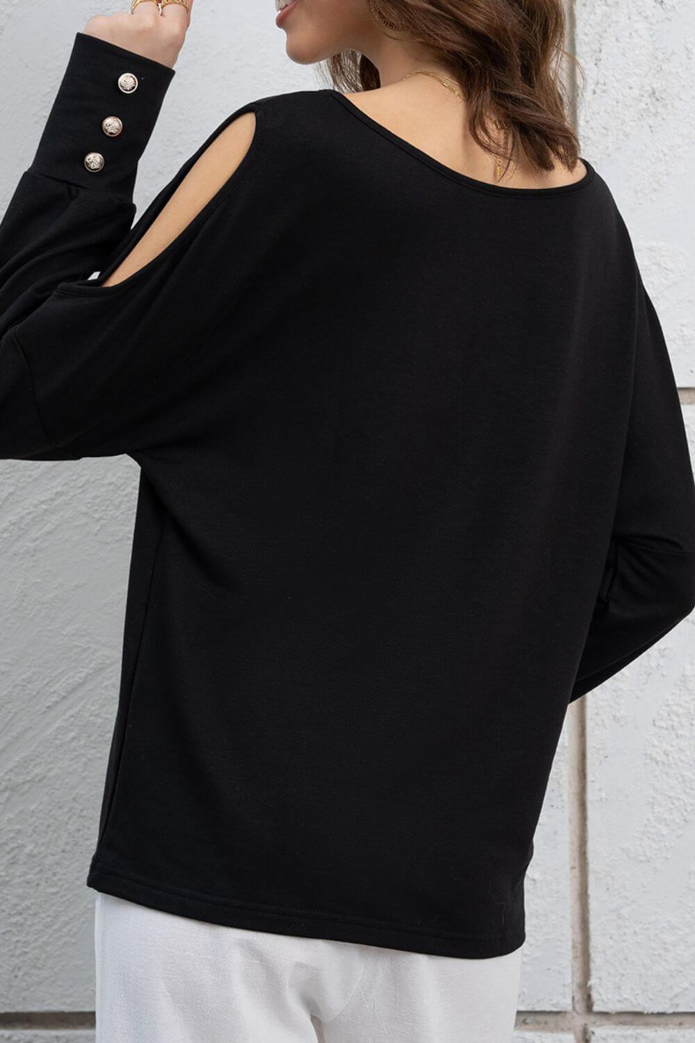 Cutout Round Neck Long Sleeve Top - Clothes For Her Online Store