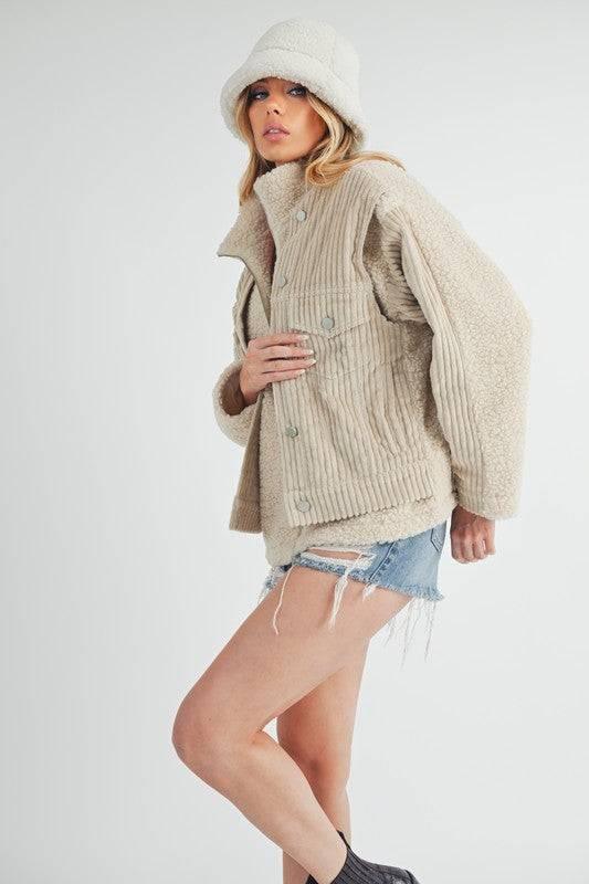 Aemi + Co Fake Two Pieces Turtleneck Sherpa Jacket with Pockets - Clothes For Her Online Store